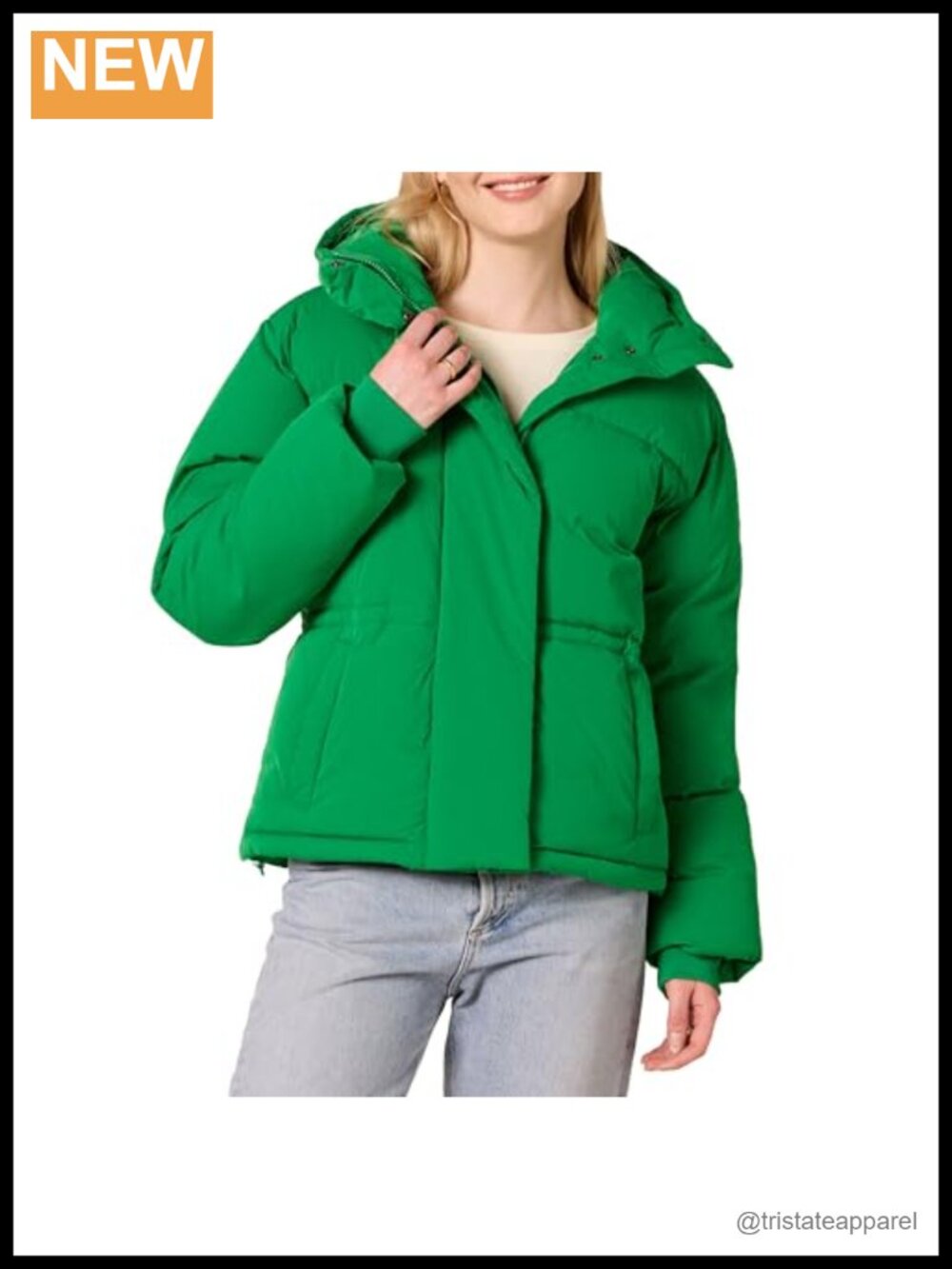 Women's Short Waisted Puffer Jacket Water-Resistant Polyester Taffeta Hooded